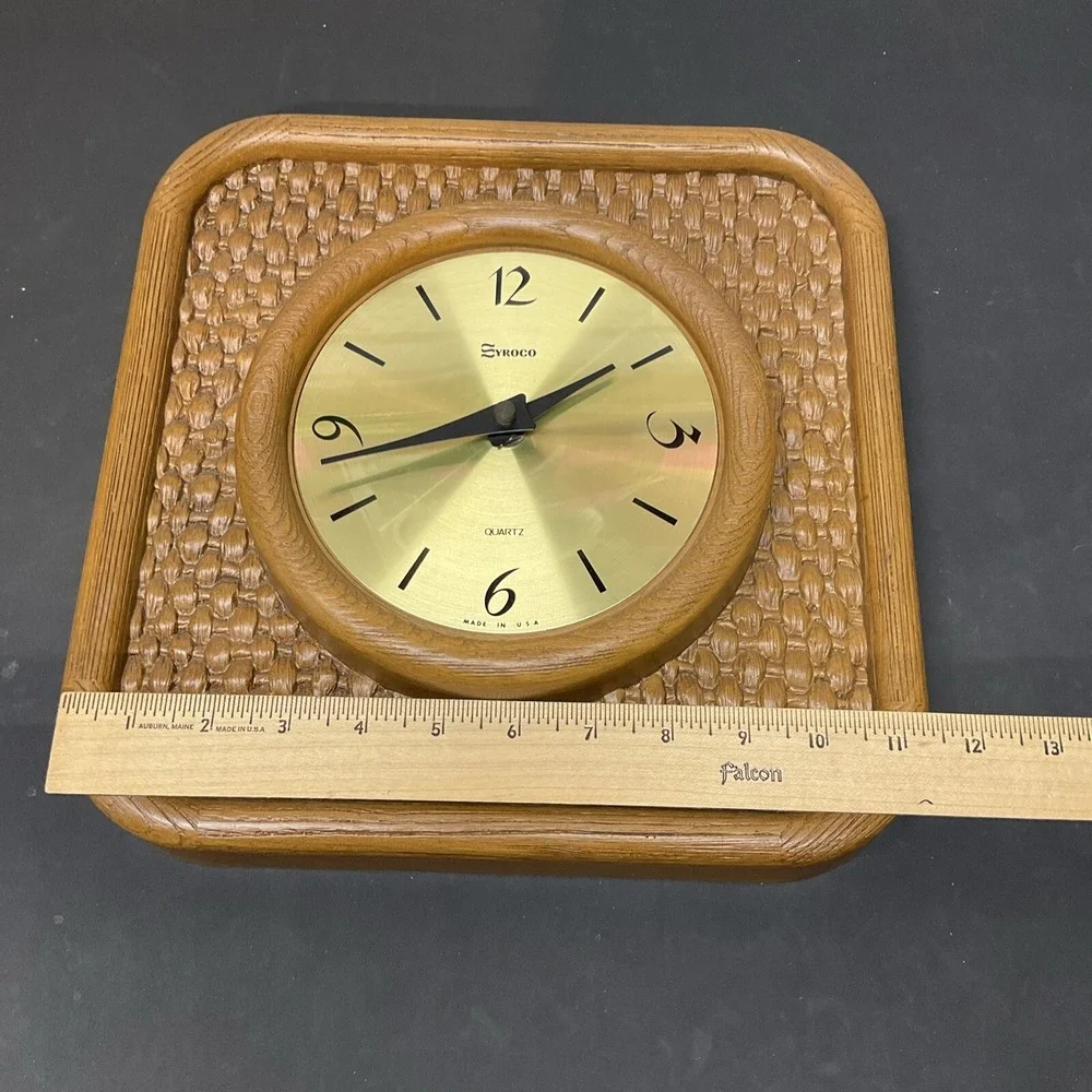 Vintage 1967 Syroco Faux Rattan Basketweave Wall Clock 1081 Mid Century MCM Boho